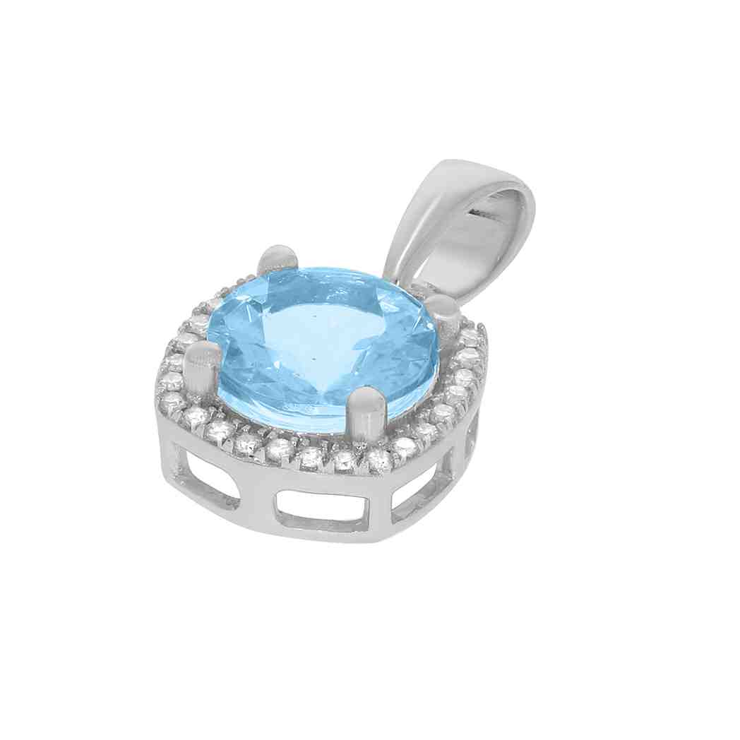 Blue Topaz and Diamond Halo Stud Pendant PD31345A BLUE TOPAZ